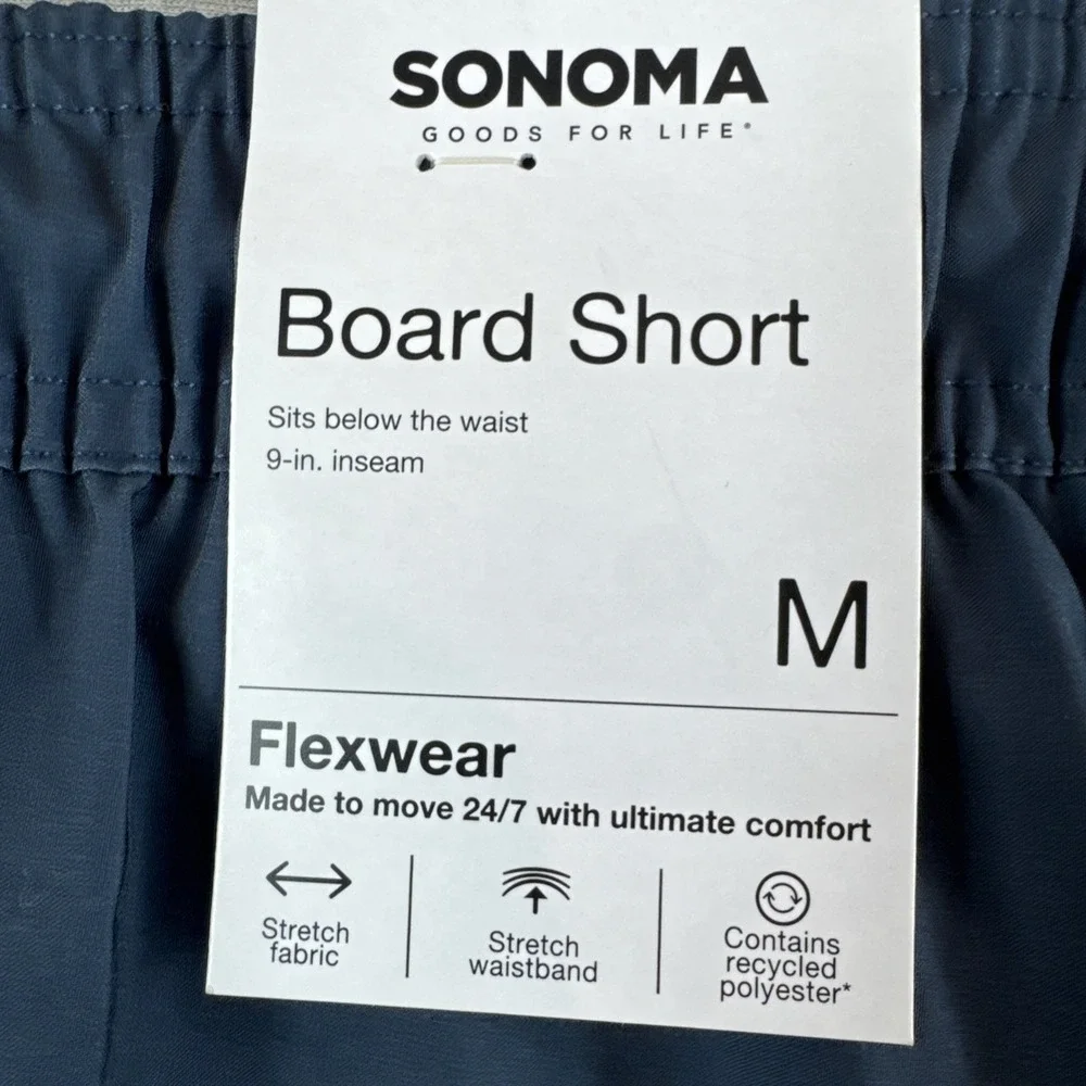 Sonoma Board Shorts Mens M Drawstring Swim Trunks Stretch Lined Striped 9